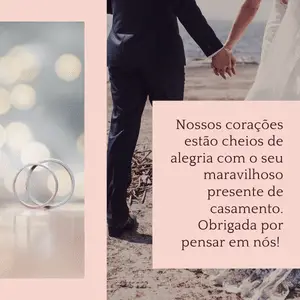 Mensagem de Agradecimento pelo Presente de Casamento - Nosso corações estão cheios de alegria